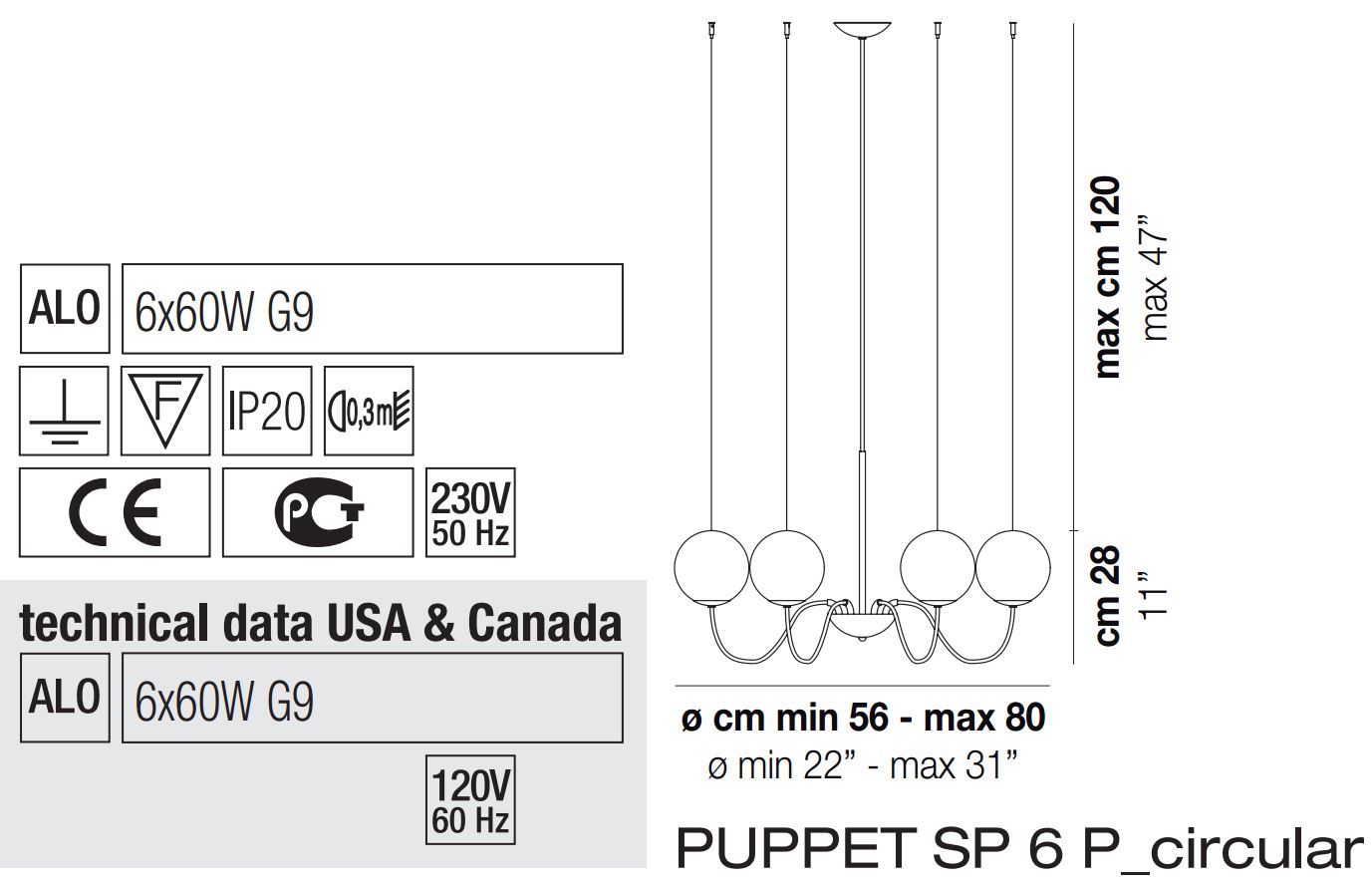 Подвесной светильник Vistosi Puppet SP 6 P — в интернет-магазине ХРОМ