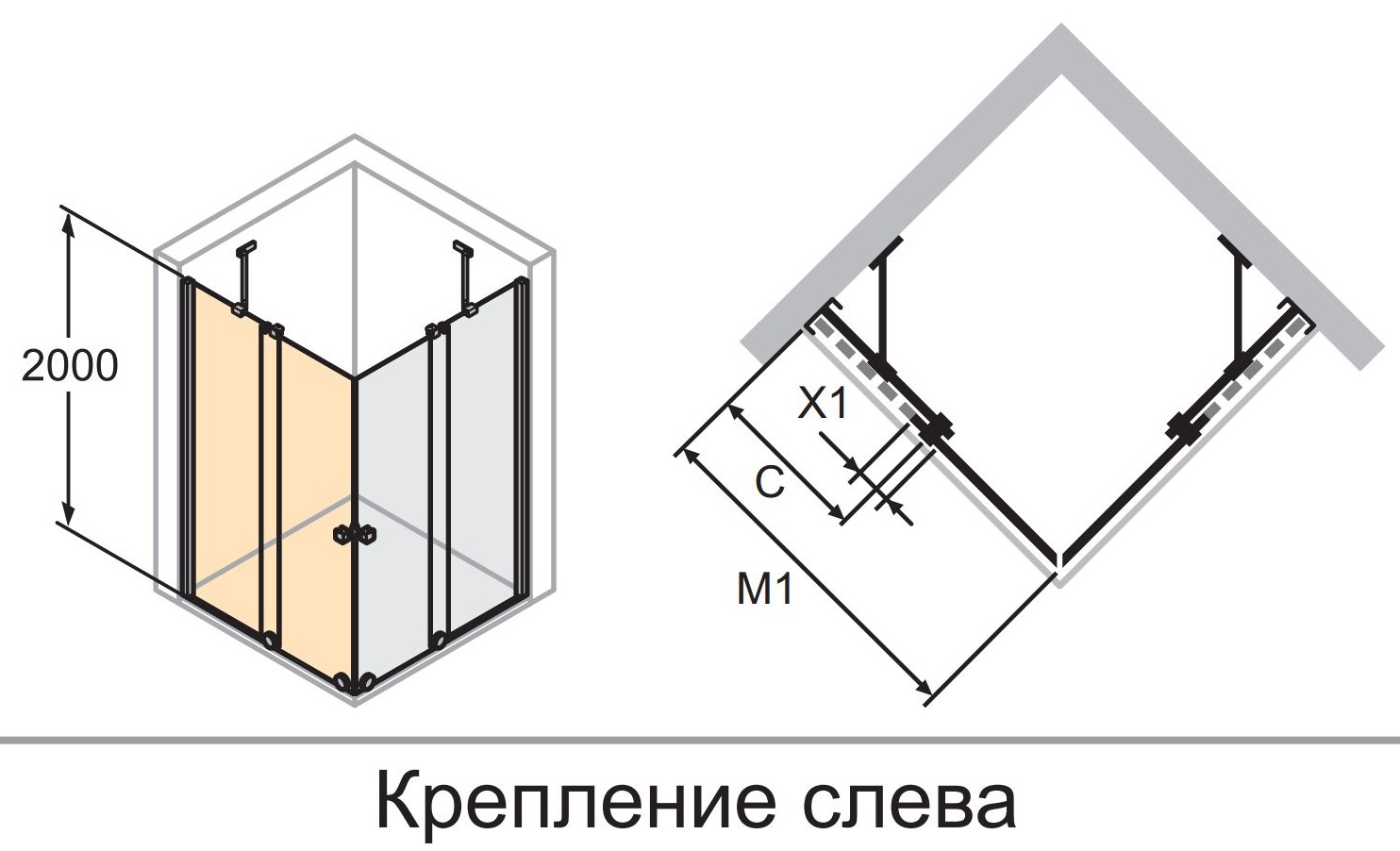 Душевое ограждение Huppe Xtensa pure 2х-секционная раздвижная дверь для ...